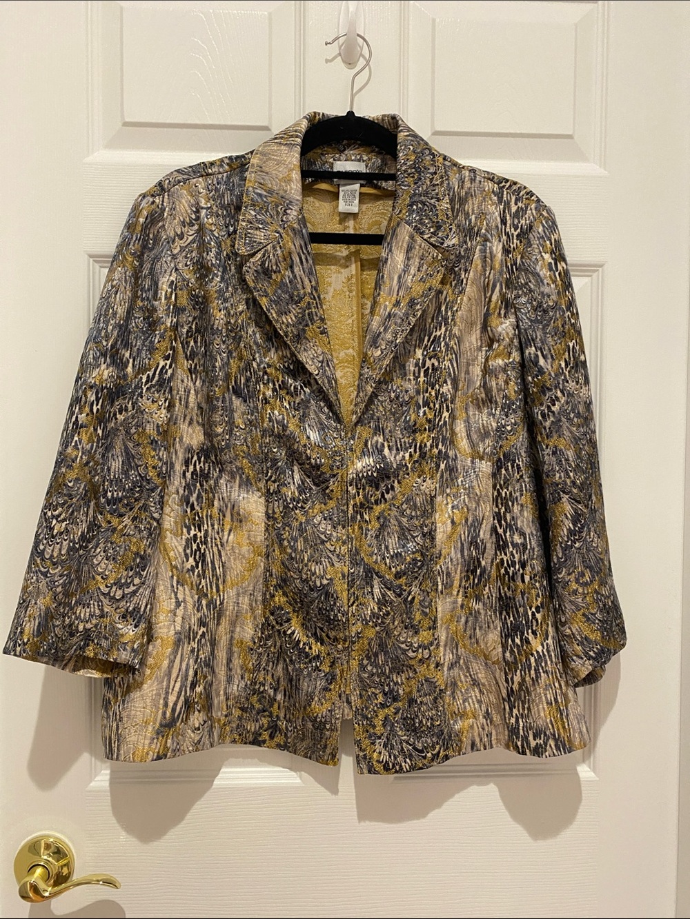Chico's Printed Blazer in Gold and Gray Tones